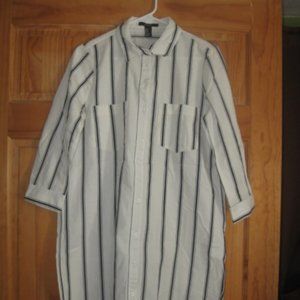 Forever 21 Cream/Blue Striped Shirt Dress